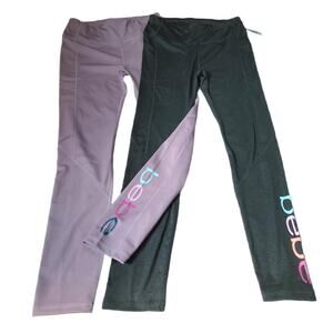 2 BEBE Gray & Blush Mauve Side Pocket Leggings Bundle SZ Juniors L